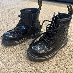 Dr. Martens Black Patent Star Children's Lace-Up Boots